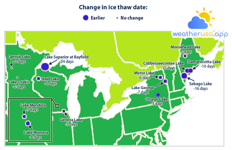 Change in Ice Thaw Dates for Selected U.S