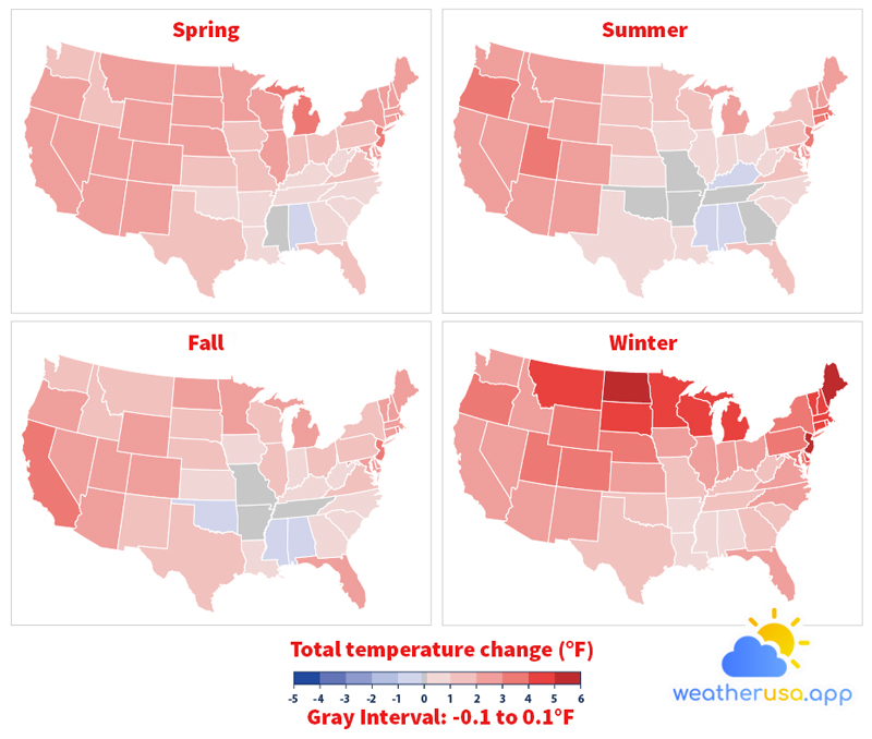 Change in Seasonal Temperatures by State 1896–2021