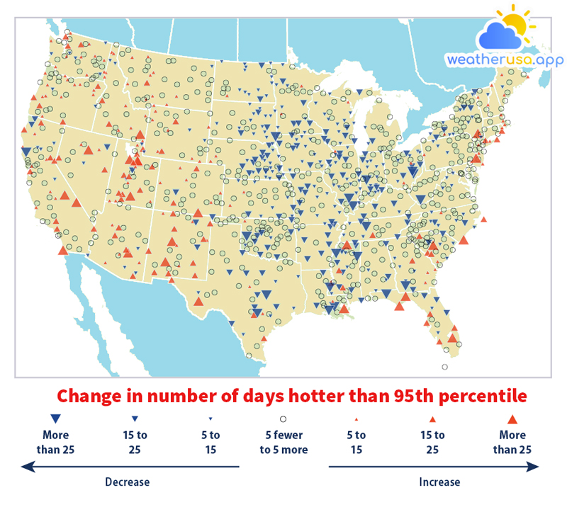 Change in Unusually Hot Temperatures in the Contiguous 48 States, 1948–2020