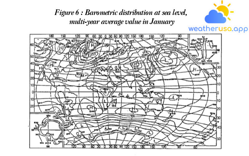 Figure 6: Barometric distribution at sea level, the multi-year average value in January