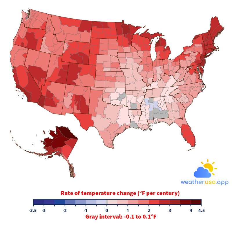 Rate of Temperature Change in the United States 1901–2021